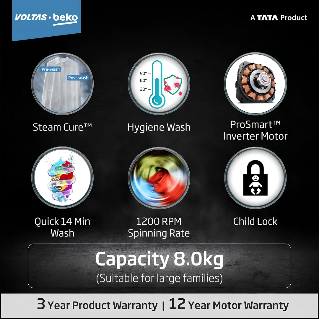 Volats Beko WFL8012B7JVBKA Front Load Washing Machine 8 Kg - White_Feature_1