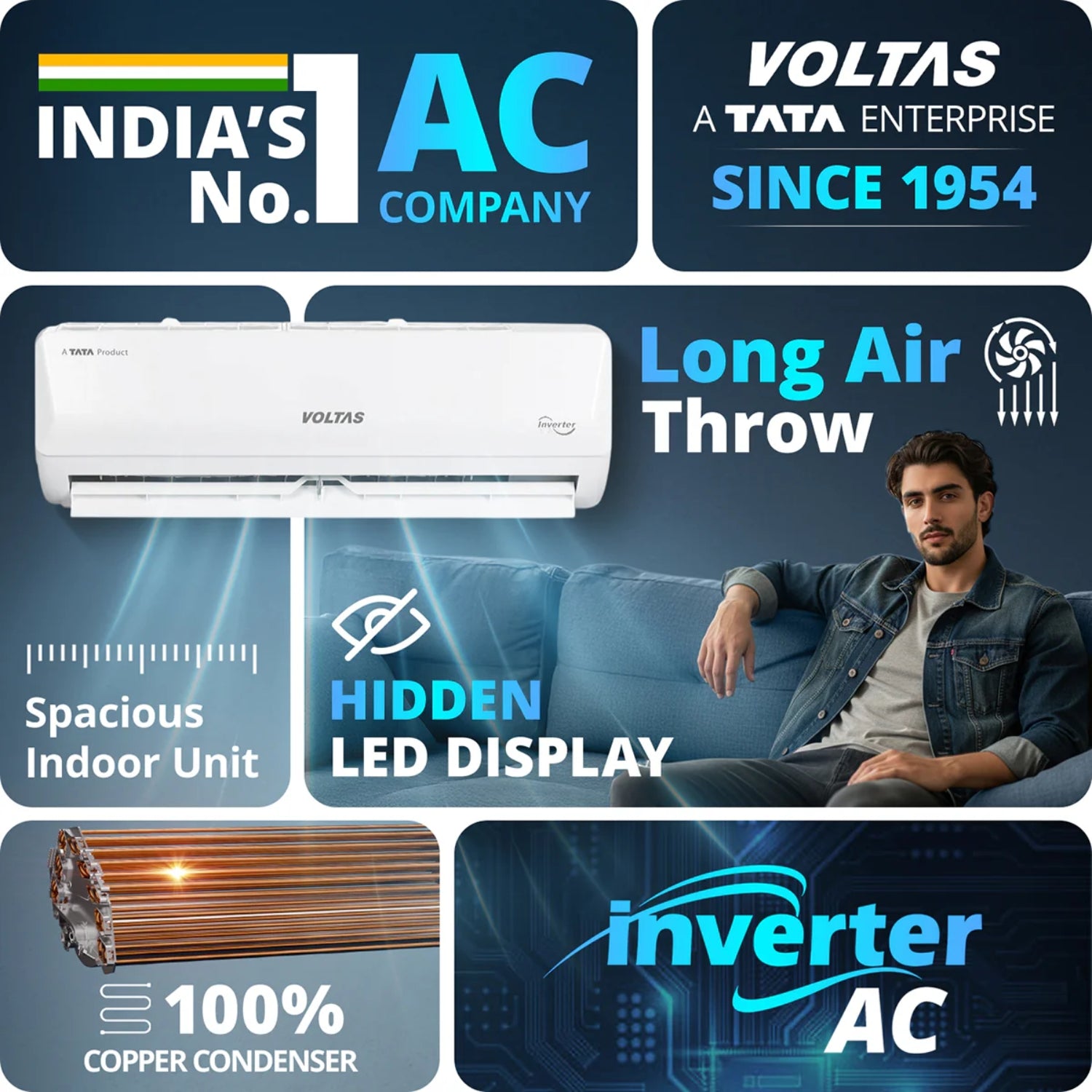 Voltas 123INV Vectra Emerald Inverter Split Air Conditioner 1 ton - White_4