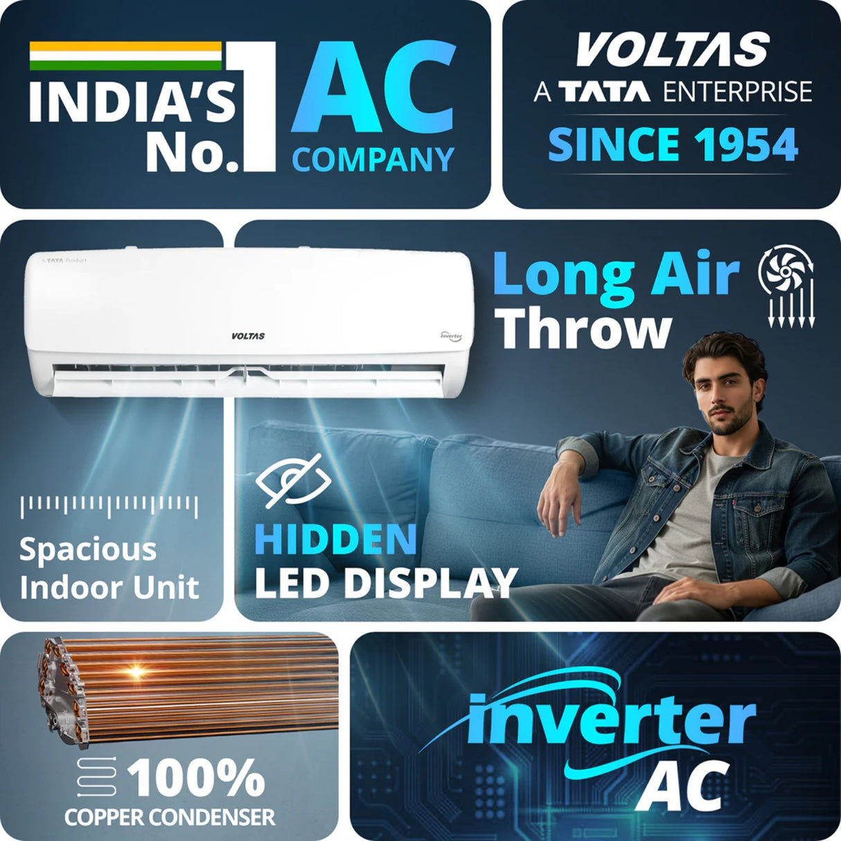 Voltas 123 Vectra Elegant Inverter Split Air Conditioner 1 Ton - White_3