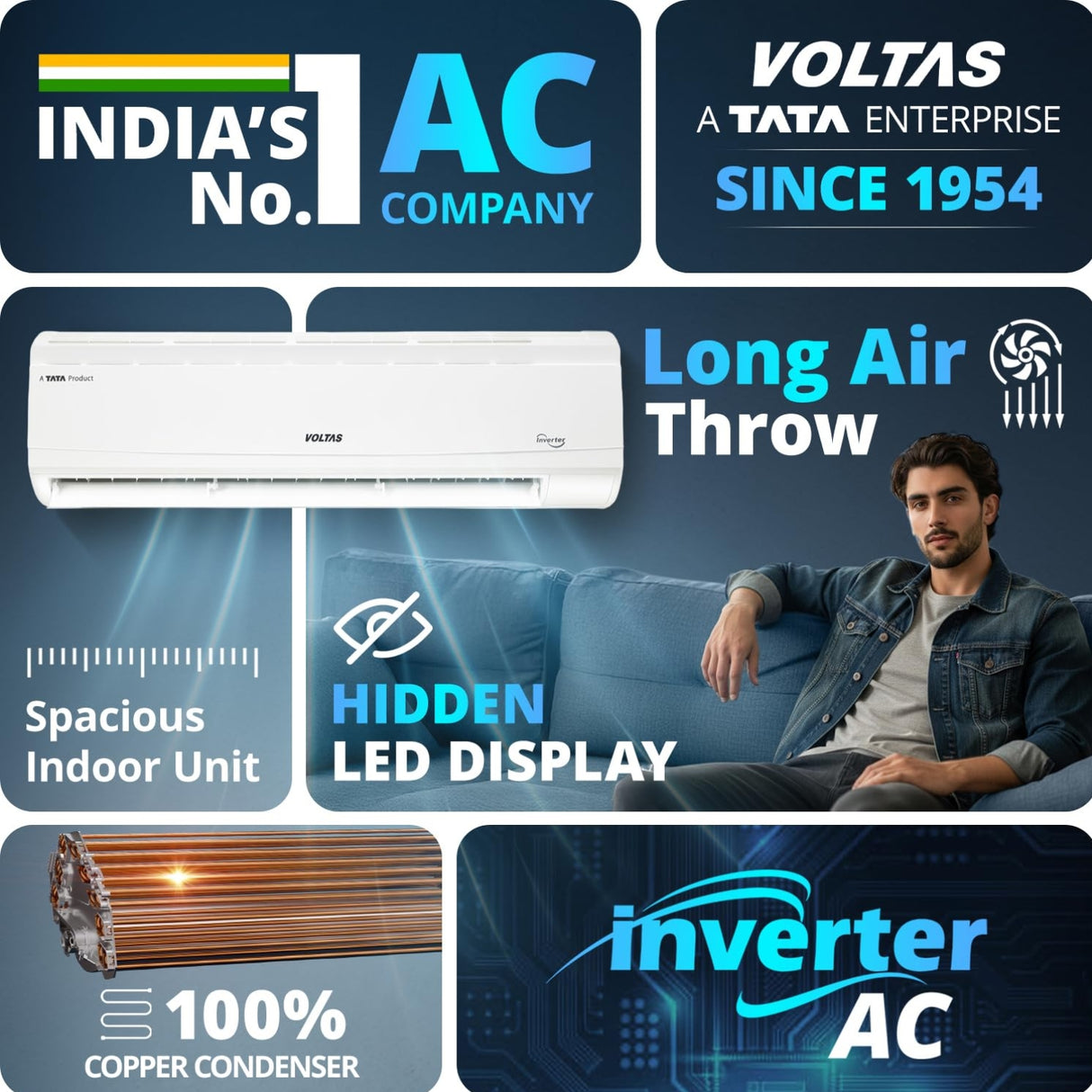Voltas 245 Vectra Plus Inverter Split Air Conditioner 2 ton - White_6