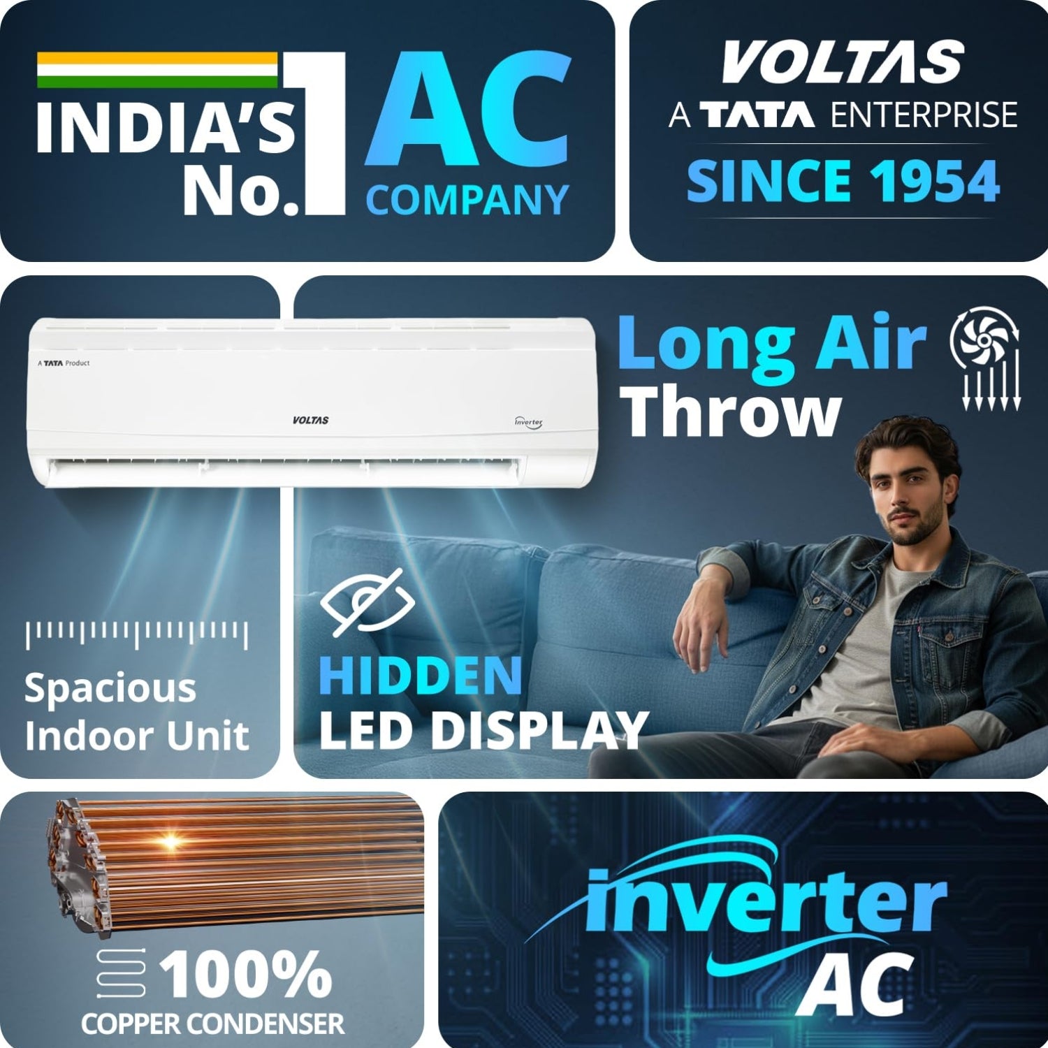 Voltas 245 Vectra Plus Inverter Split Air Conditioner 2 ton - White_6