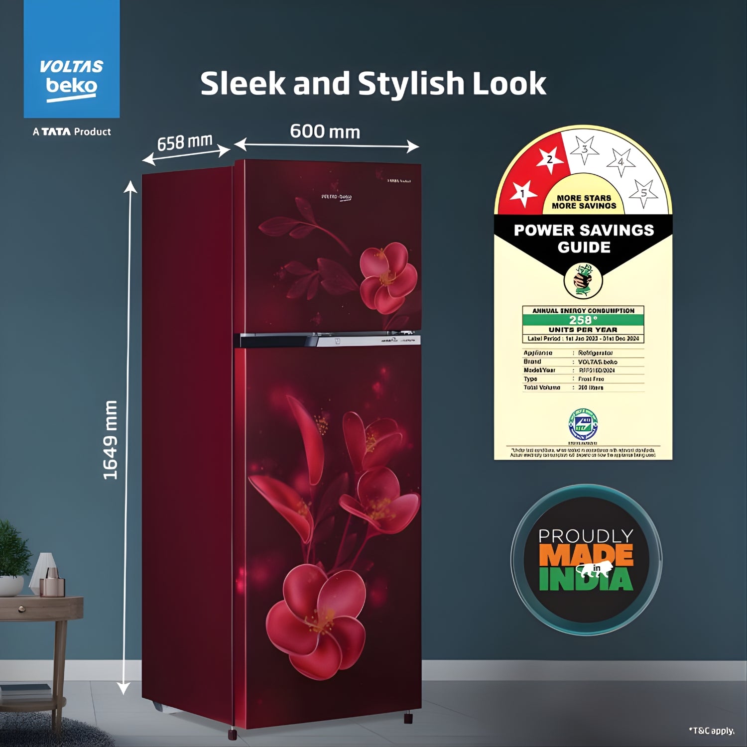 Voltas Beko RFF315D WPV300RMWD 1100935  268L 2-Star Frost-Free Double Door Refrigerator - Moonlight Wine_11