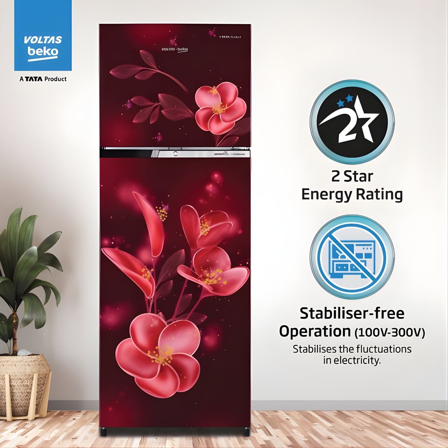 Voltas Beko RFF315D WPV300RMWD 1100935  268L 2-Star Frost-Free Double Door Refrigerator - Moonlight Wine_3