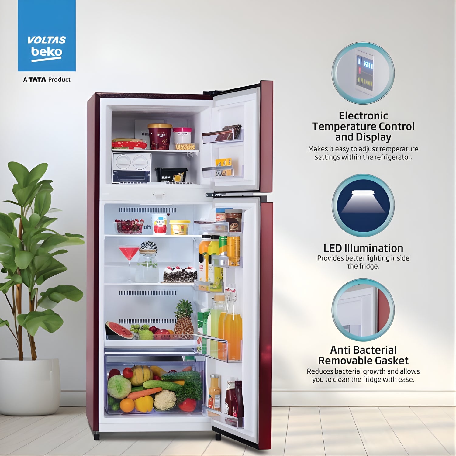 Voltas Beko RFF315D WPV300RMWD 1100935  268L 2-Star Frost-Free Double Door Refrigerator - Moonlight Wine_5
