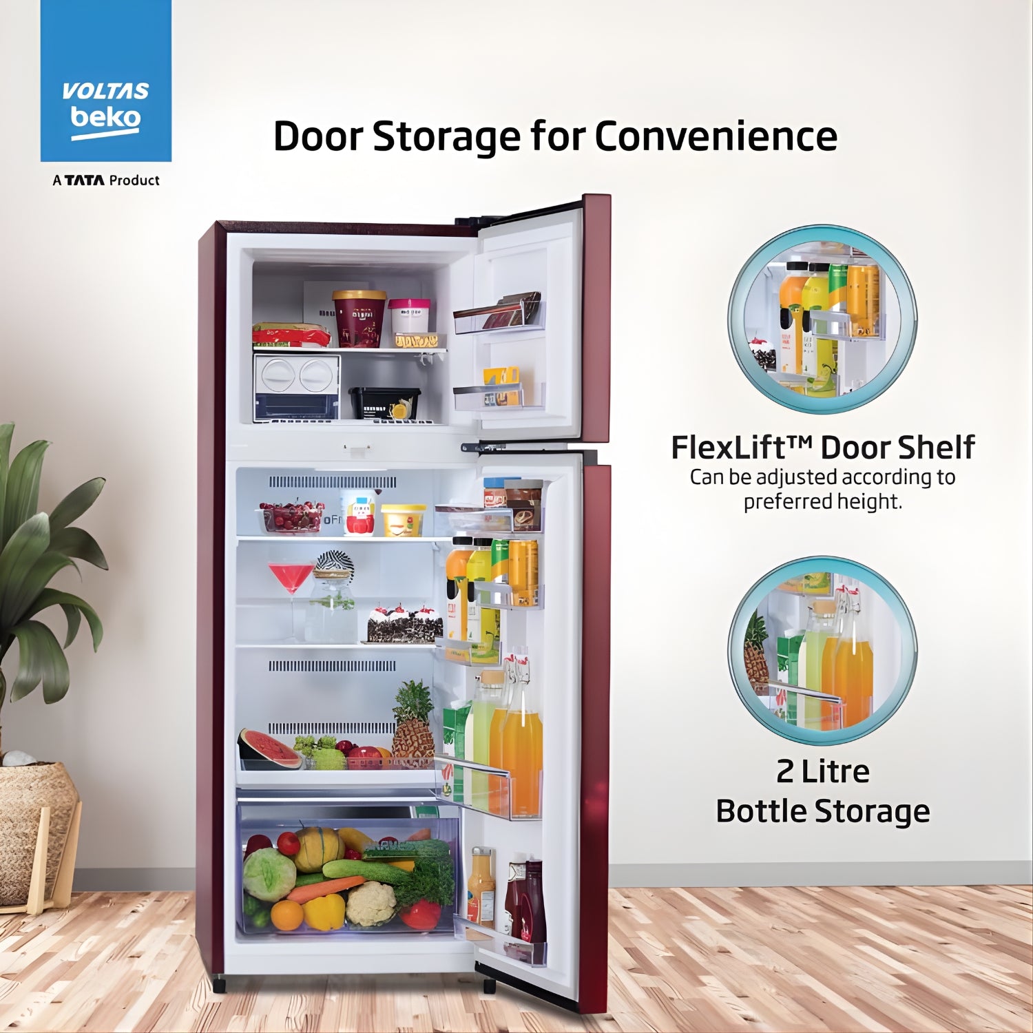 Voltas Beko RFF315D WPV300RMWD 1100935  268L 2-Star Frost-Free Double Door Refrigerator - Moonlight Wine_6