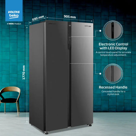 Voltas Beko RSB495/FPV300RXID 1101019 4 Star 472 L Side by Side Refrigerator – Inox Steel_2