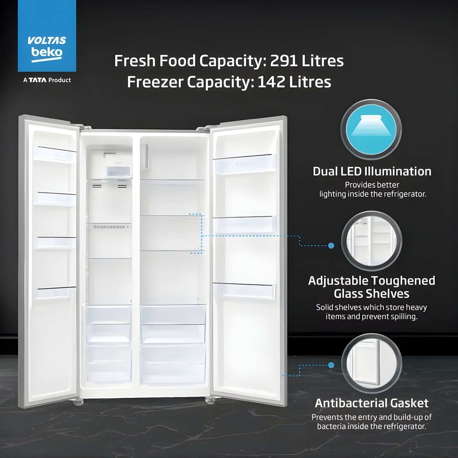Voltas Beko RSB495/FPV300RXID 1101019 4 Star 472 L Side by Side Refrigerator – Inox Steel_4