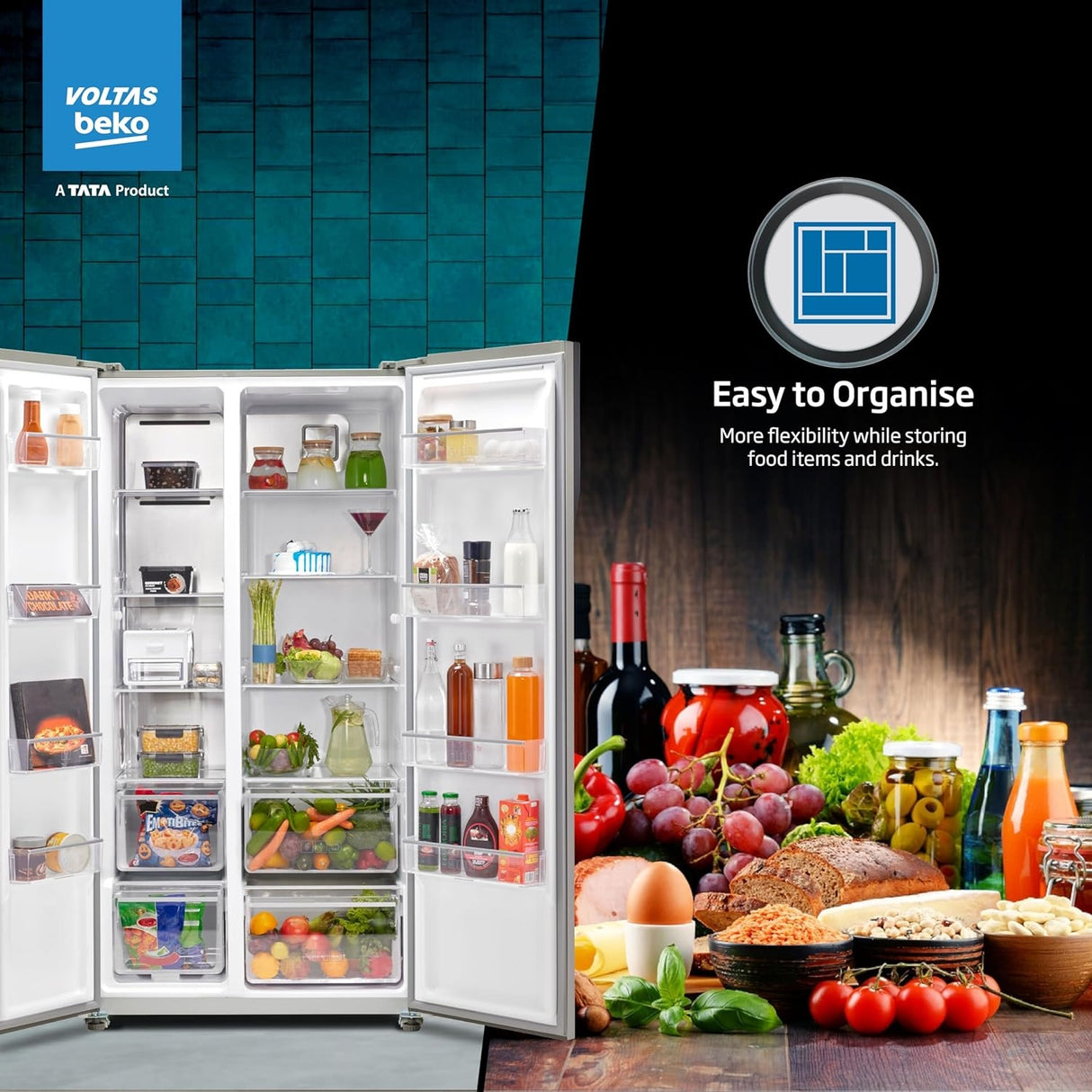 Voltas Beko RSB585/FPV300RXID 1101020 4 Star  563 L Side by Side Refrigerator – Inox Steel_9
