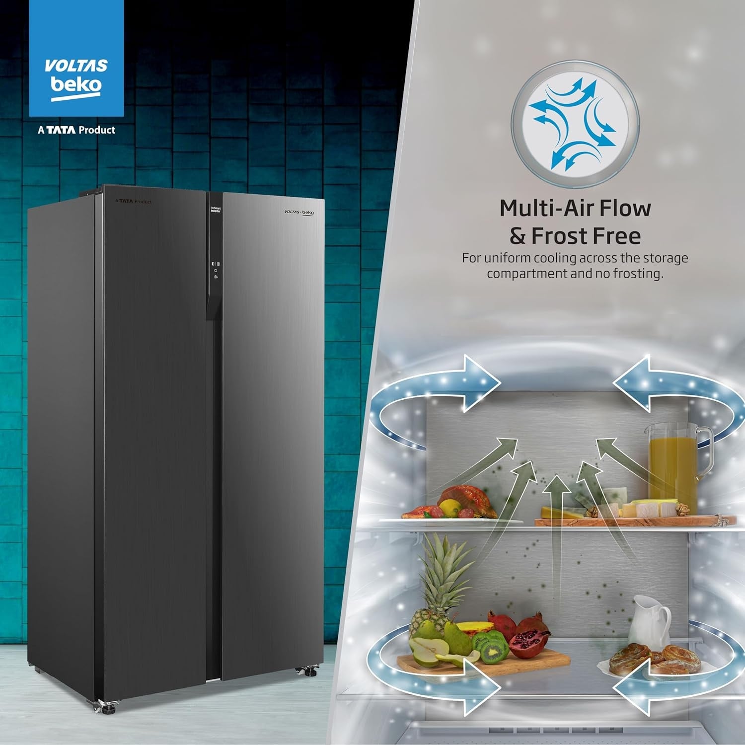 Voltas Beko RSB585/FPV300RXID 1101020 4 Star  563 L Side by Side Refrigerator – Inox Steel_11