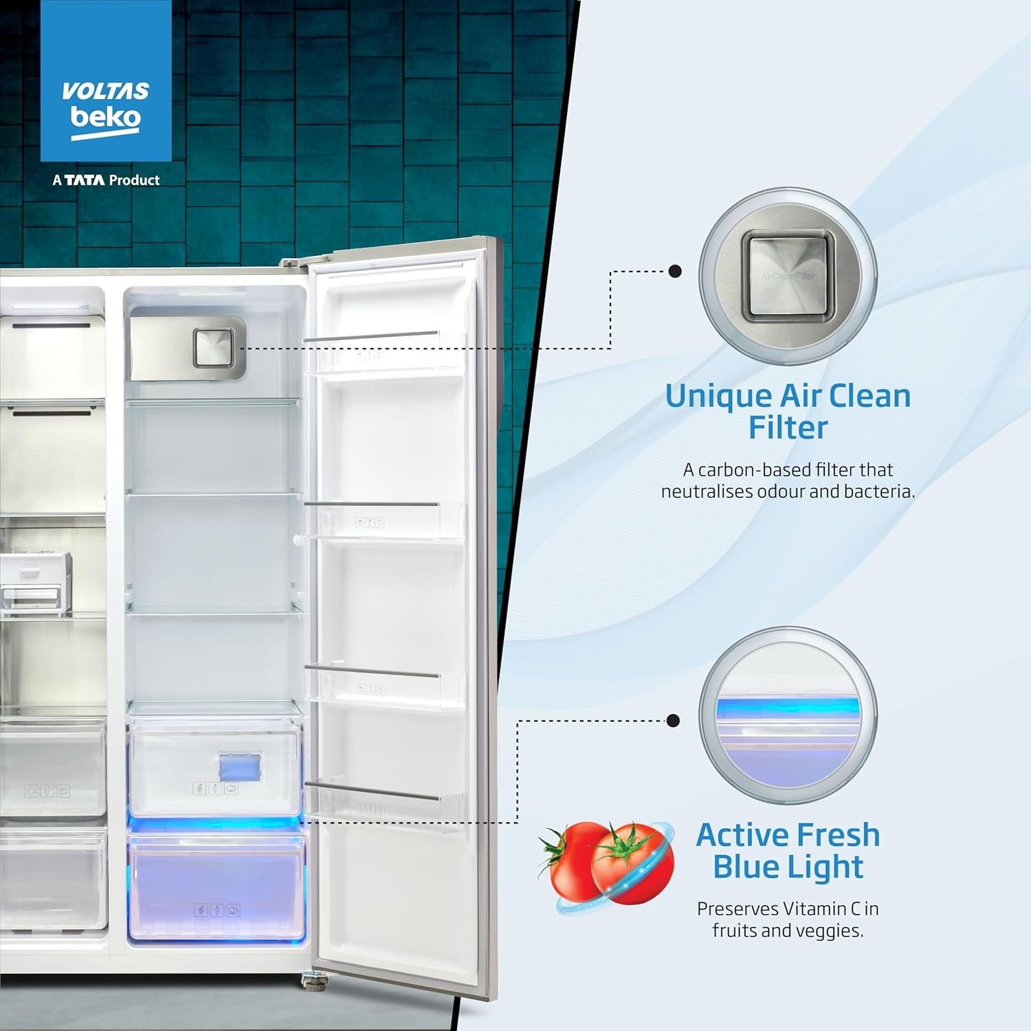 Voltas Beko RSB585/FPV300RXID 1101020 4 Star  563 L Side by Side Refrigerator – Inox Steel_14