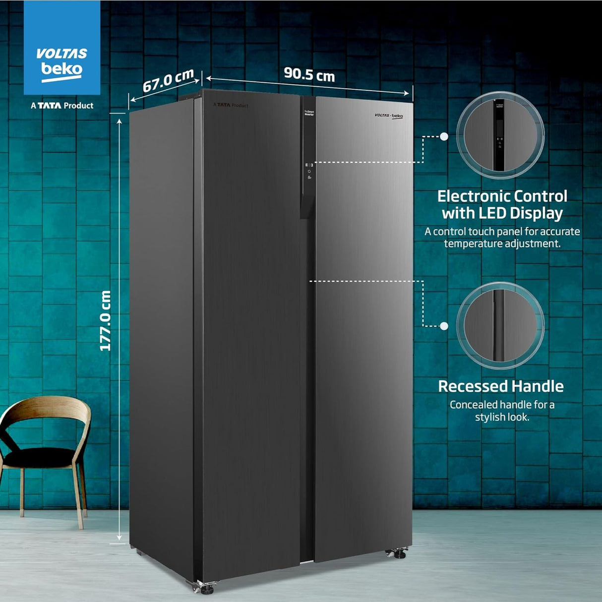 Voltas Beko RSB585/FPV300RXID 1101020 4 Star  563 L Side by Side Refrigerator – Inox Steel_3