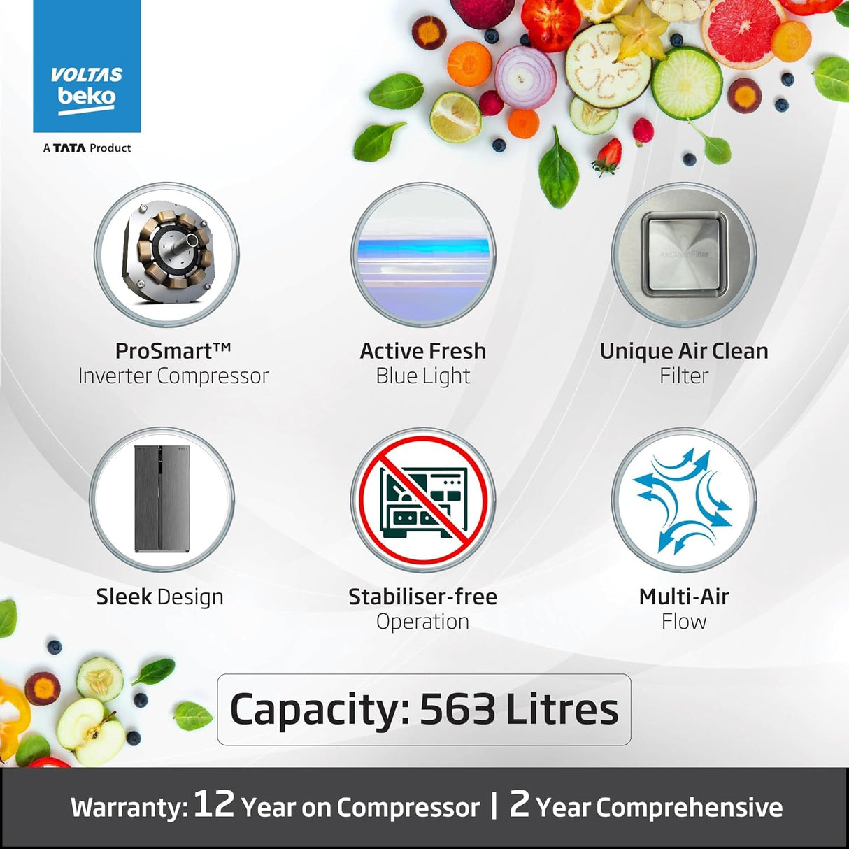 Voltas Beko RSB585/FPV300RXID 1101020 4 Star  563 L Side by Side Refrigerator – Inox Steel_4