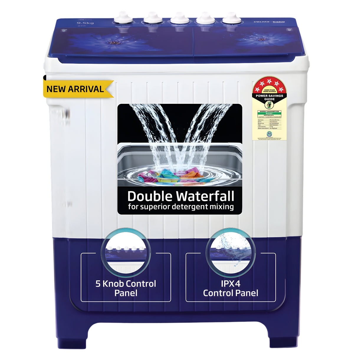 Voltas WTT95UAA Semi Automatic Top Load Washing Machine 9.5 kg - Blue with White_2