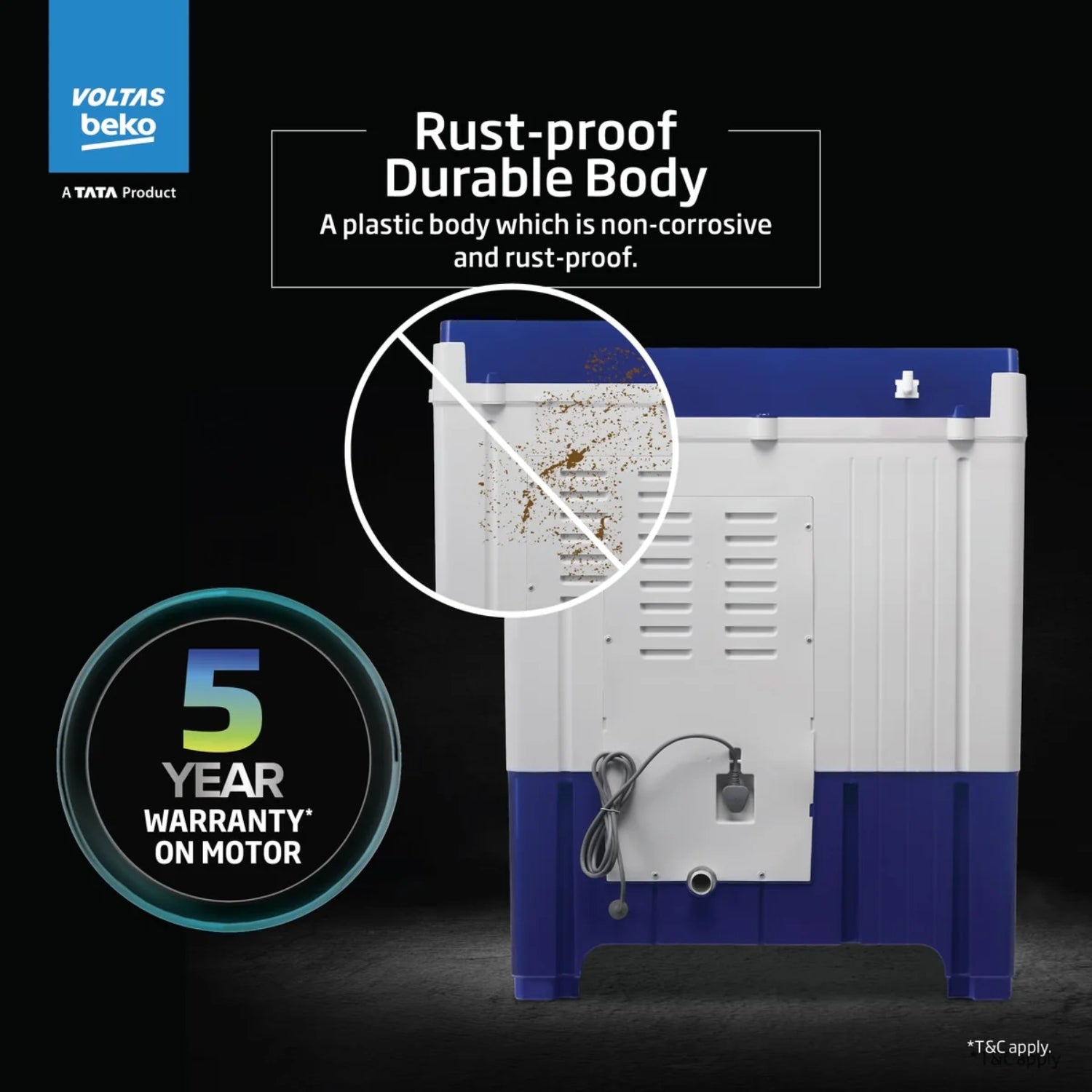 Voltas WTT95UAA Semi Automatic Top Load Washing Machine 9.5 kg - Blue with White_5