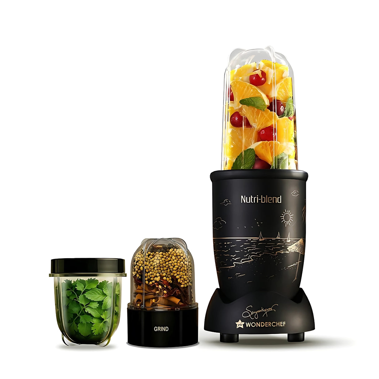 Wonderchef 500 W Nutri-blend 2 Unbreakable Jars + Sipper Jar Mixer Grinder – Black