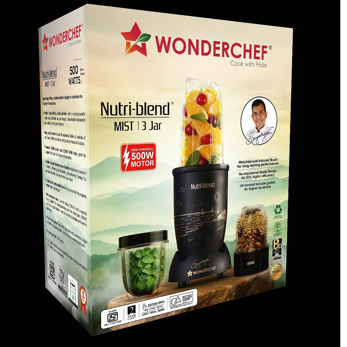 Wonderchef 500 W Nutri-blend 2 Unbreakable Jars + Sipper Jar Mixer Grinder – Black