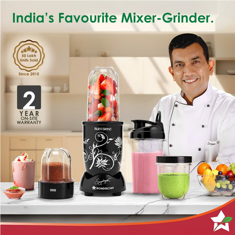 Wonderchef 500 W Nutri-blend 2 Unbreakable Jars + Sipper Jar Mixer Grinder – Black