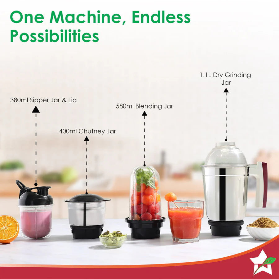 Wonderchef Acura Plus MG-500 Watts  Mixer Grinder – Maroon