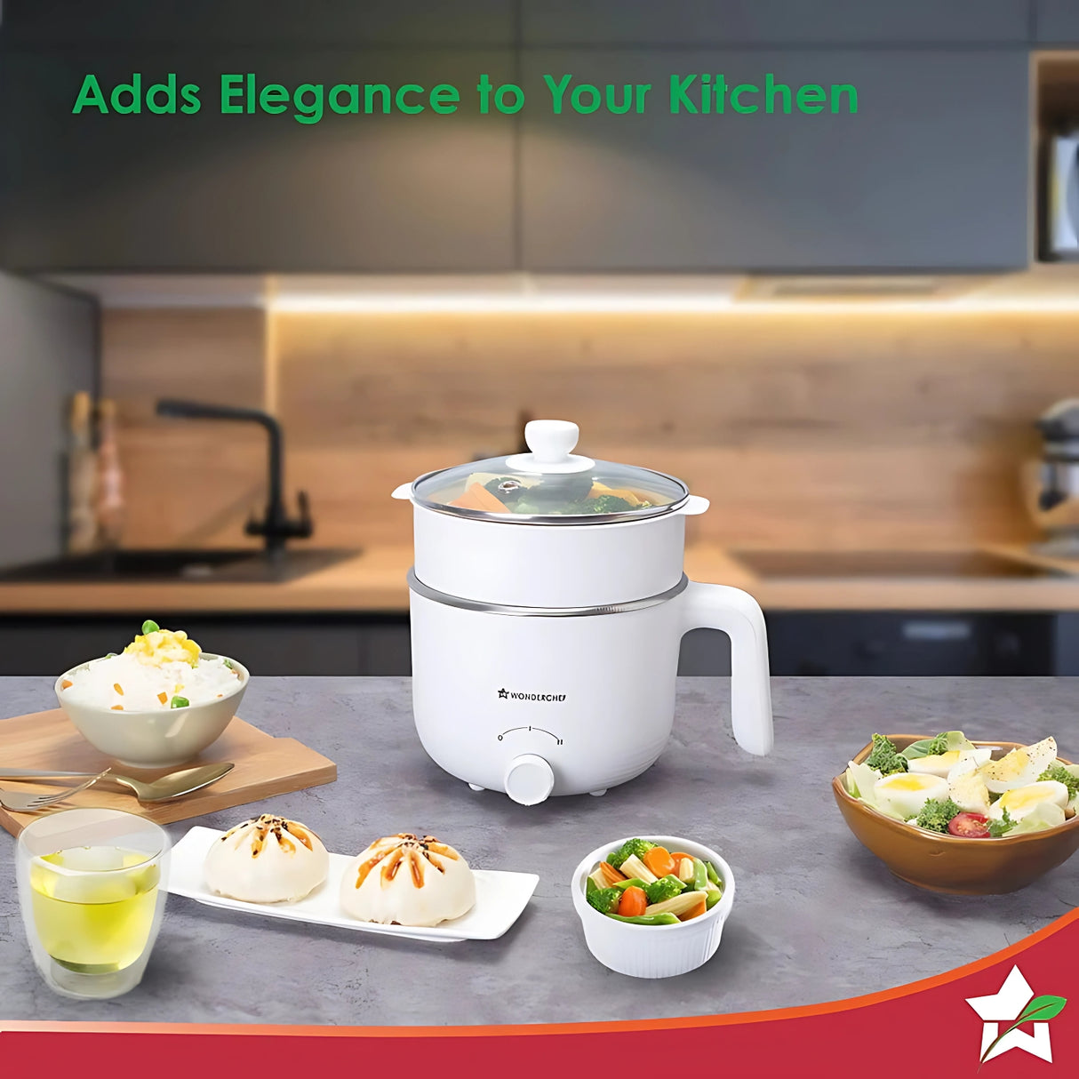 Wonderchef 1.2 L Auto Shut-Off & Overheat Protection Multi Cook Kettle - White