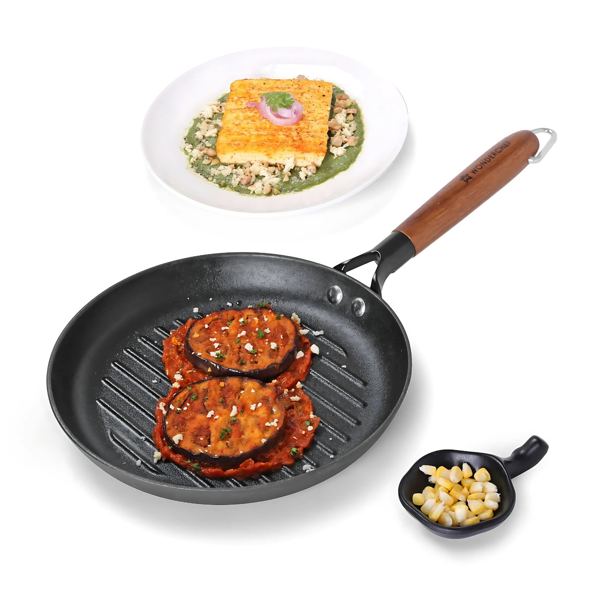 Wonderchef Ferro Round Cast Iron Grill Pan 24 cm - Black