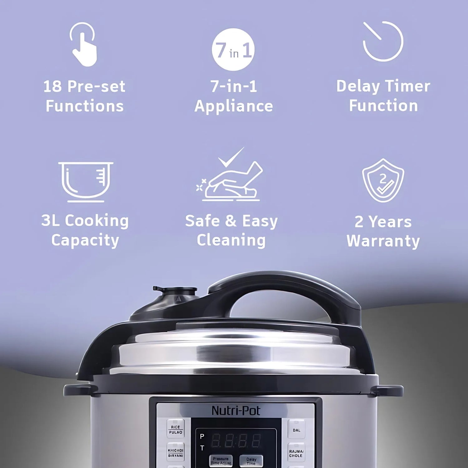 Wonderchef Electric Pressure Cooker 63152847 Nutri-Pot 7-in-1 programmable 3 L - Silver - Image 4 - Buy Online at Chera Home Junction Coimbatore