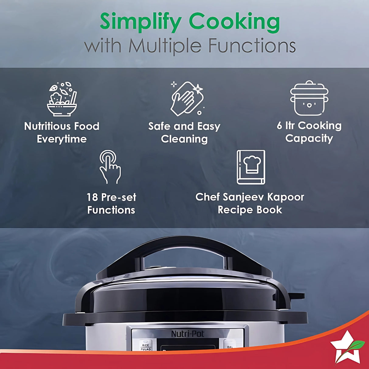 Wonderchef Pressure Cooker 63152847 Nutri-Pot 7 -in-1 Programmable 6 L - Silver