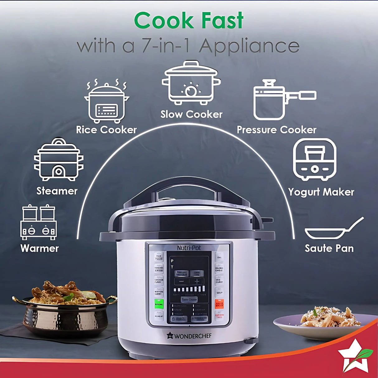 Wonderchef Pressure Cooker 63152847 Nutri-Pot 7 -in-1 Programmable 6 L - Silver