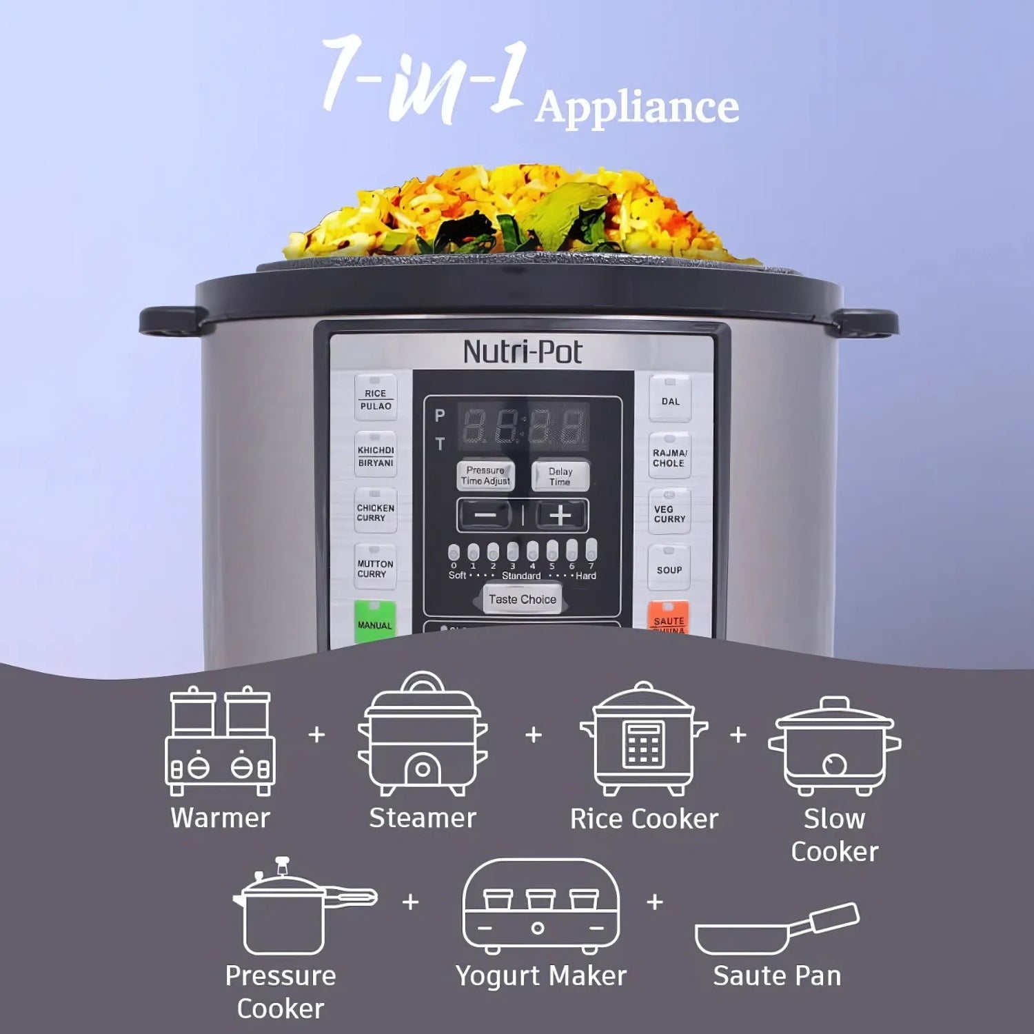 Wonderchef Electric Pressure Cooker 63152847 Nutri-Pot 7-in-1 Programmable 3 L - Silver_2