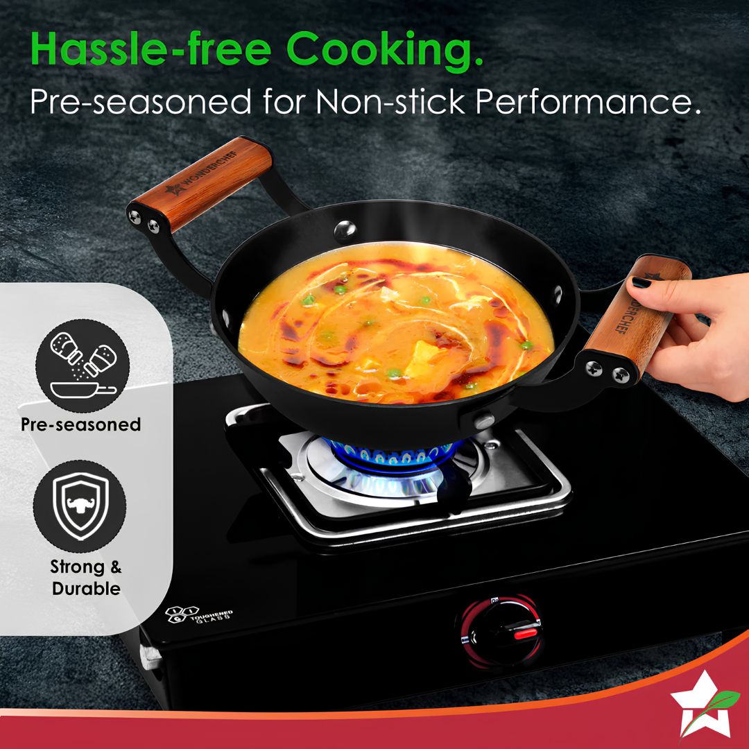 Wonderchef Pre-Seasoned Ferro Light Cast Iron Kadai 24 cm – Black_Features 4_