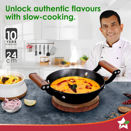 Wonderchef Pre-Seasoned Ferro Light Cast Iron Kadai 24 cm – Black_Fetaures 1