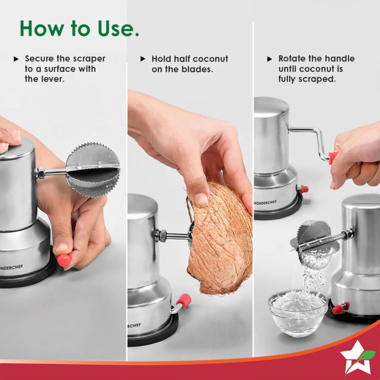 Wonderchef Stainless Steel Manual Operation Coconut Scraper - Silver_6