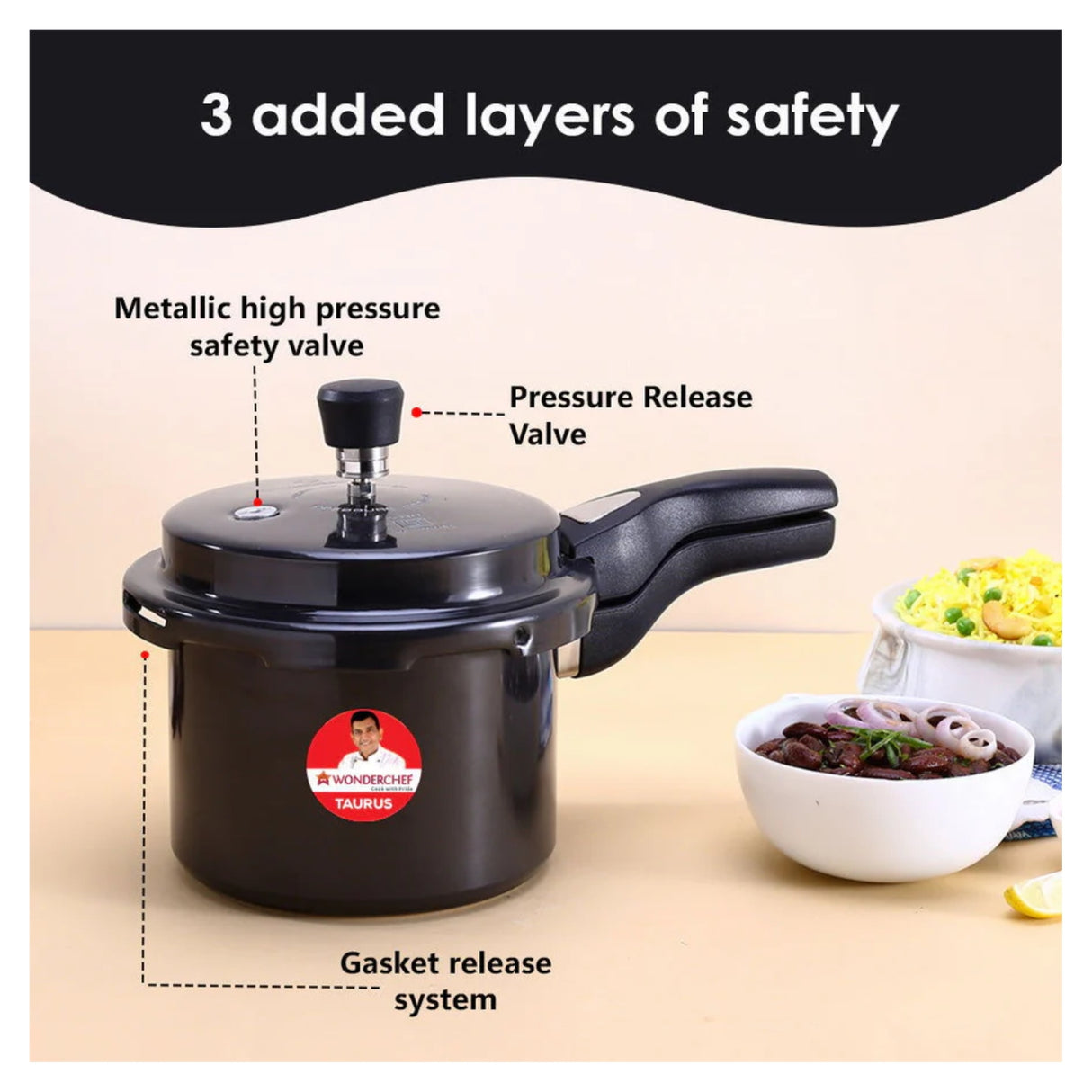 Wonderchef Taurus Hard Anodised Pressure Cooker 3 L - Black_5