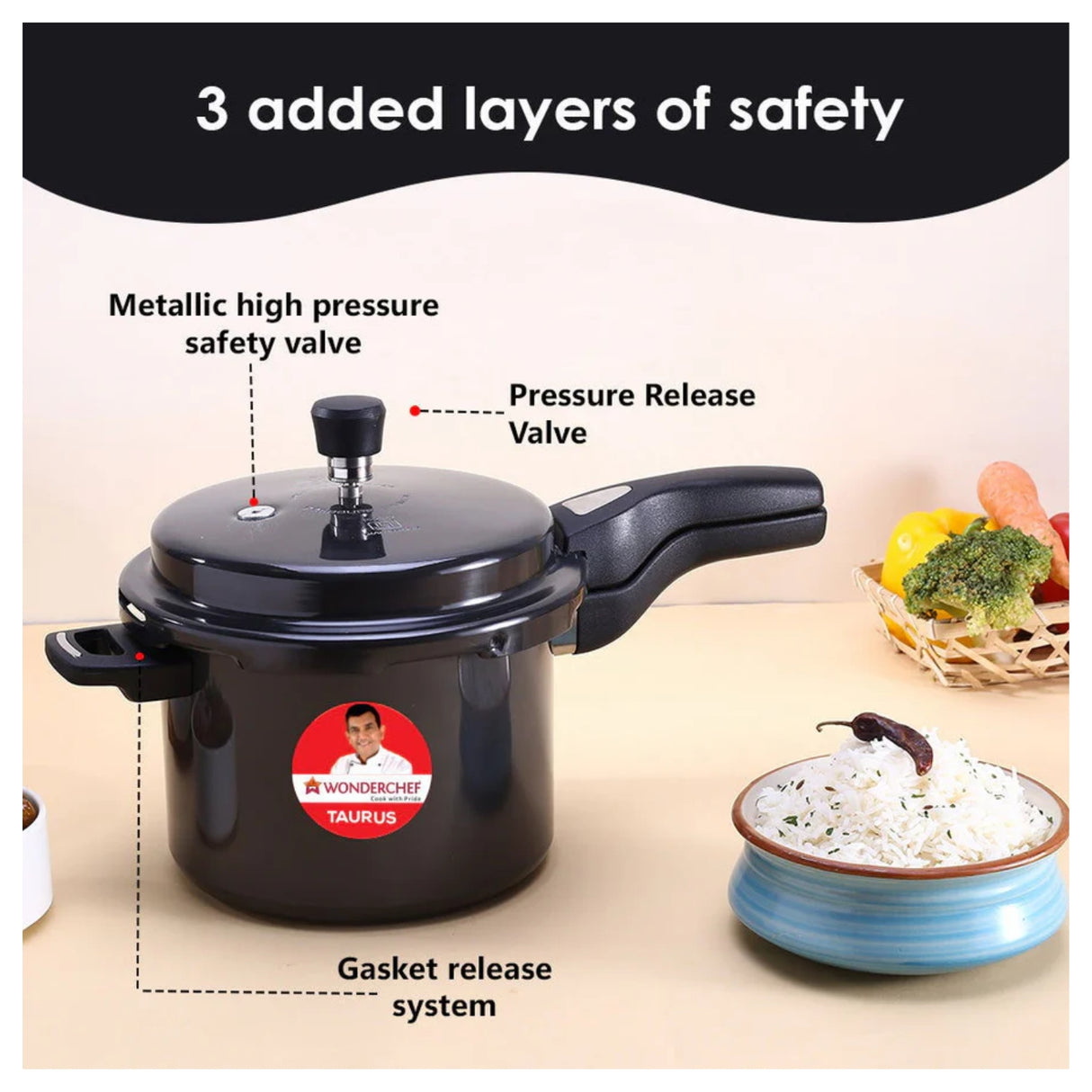 Wonderchef Taurus Hard Anodised Pressure Cooker 5 L - Black_5