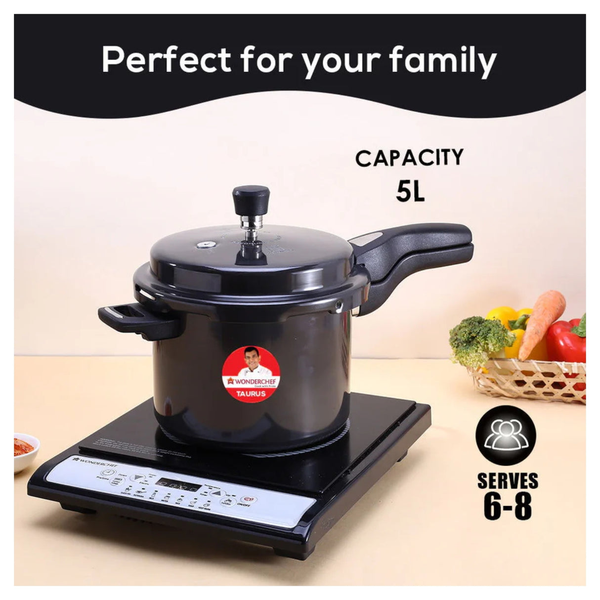 Wonderchef Taurus Hard Anodised Pressure Cooker 5 L - Black_6