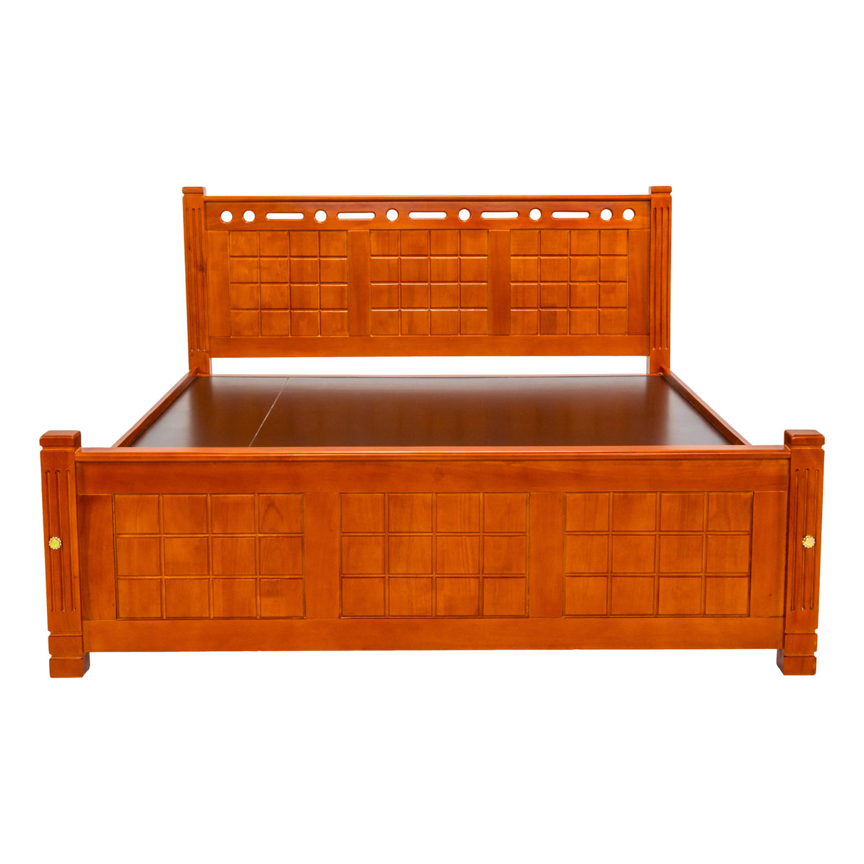 York Pro Grand Wooden Bed Queen Size - Teak Finish