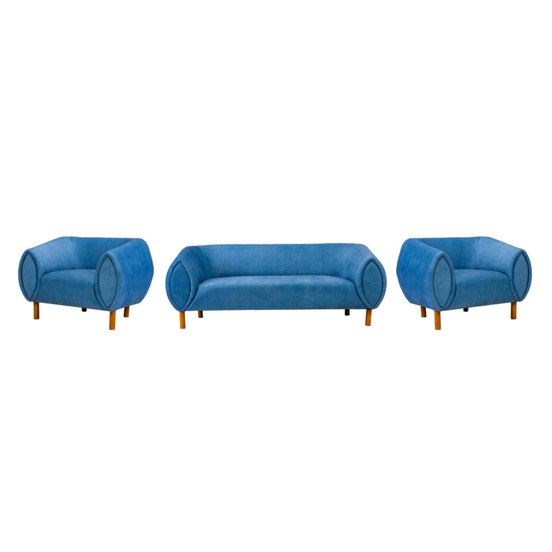 Zurich Pro Modern Fabric Sofa Set (3+1+1 Seater) - Blue
