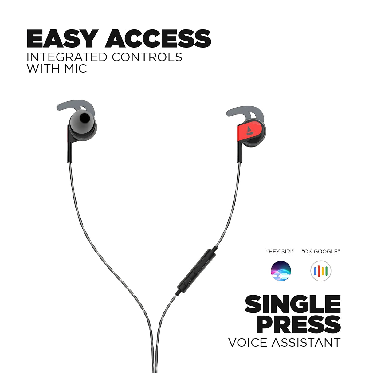 boAt Bassheads 242 Wired Earphones - HD Sound IPX4 Sweat Resistance Secure Fit Active Black