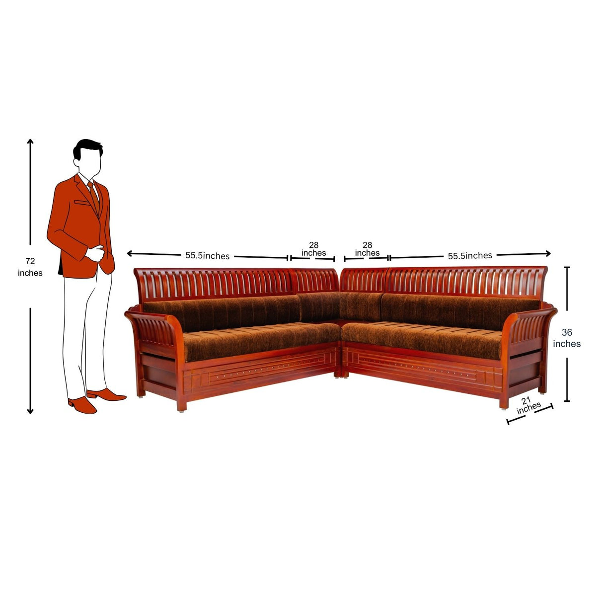 Orlando Pro Regal Wooden Sofa - Corner Set - Honey Finish