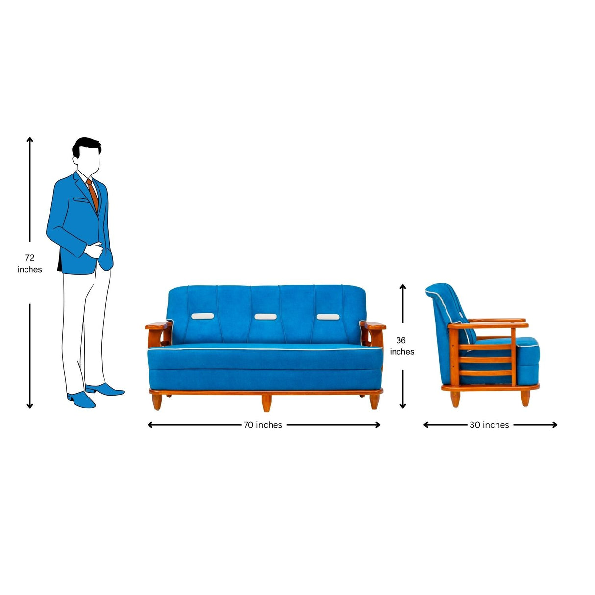 Austin Pro Crest Sofa Set (3+1+1 Seater) - Teak Finish