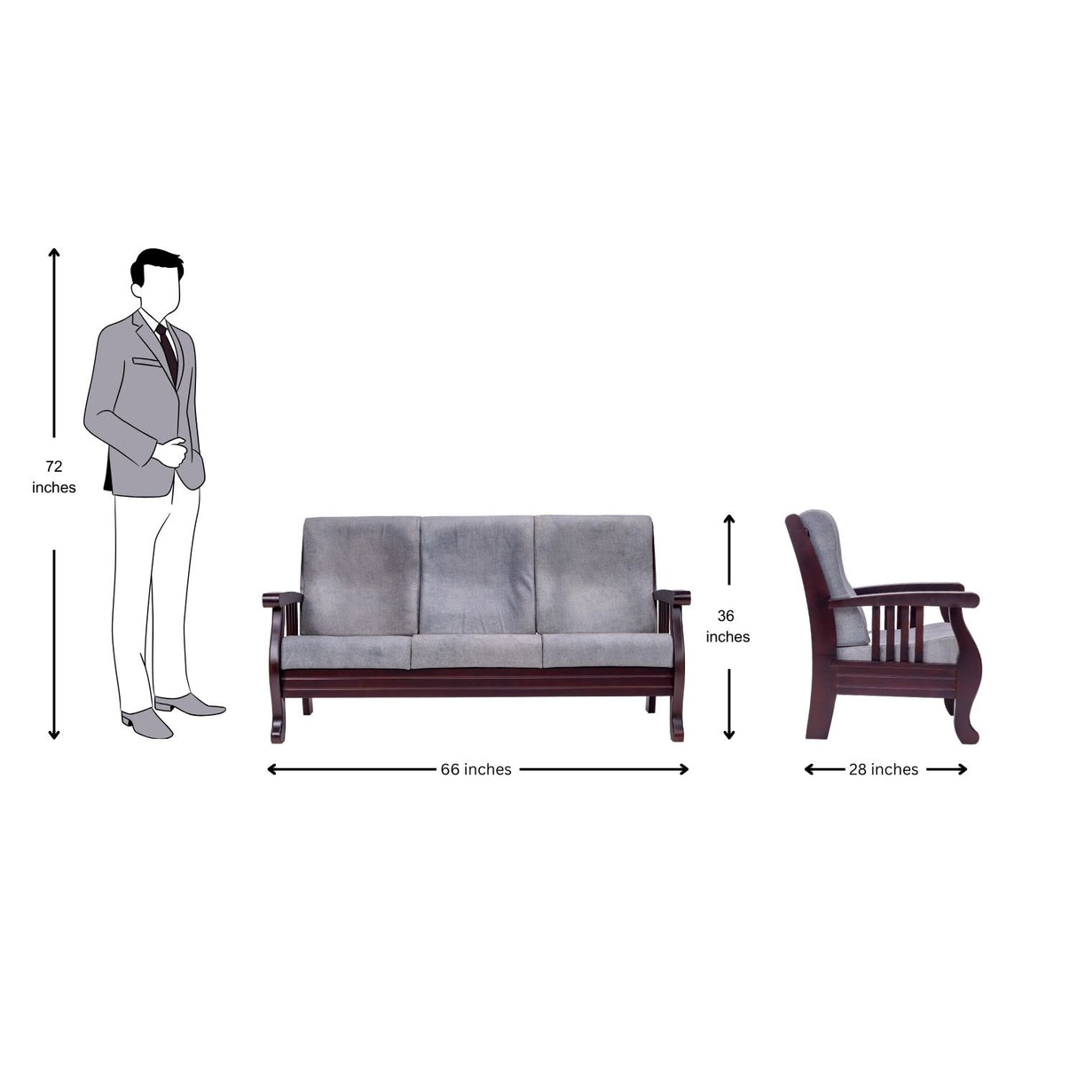 Indiana Pro Elite Wooden Sofa 3 Seater - Light Walnut Finish