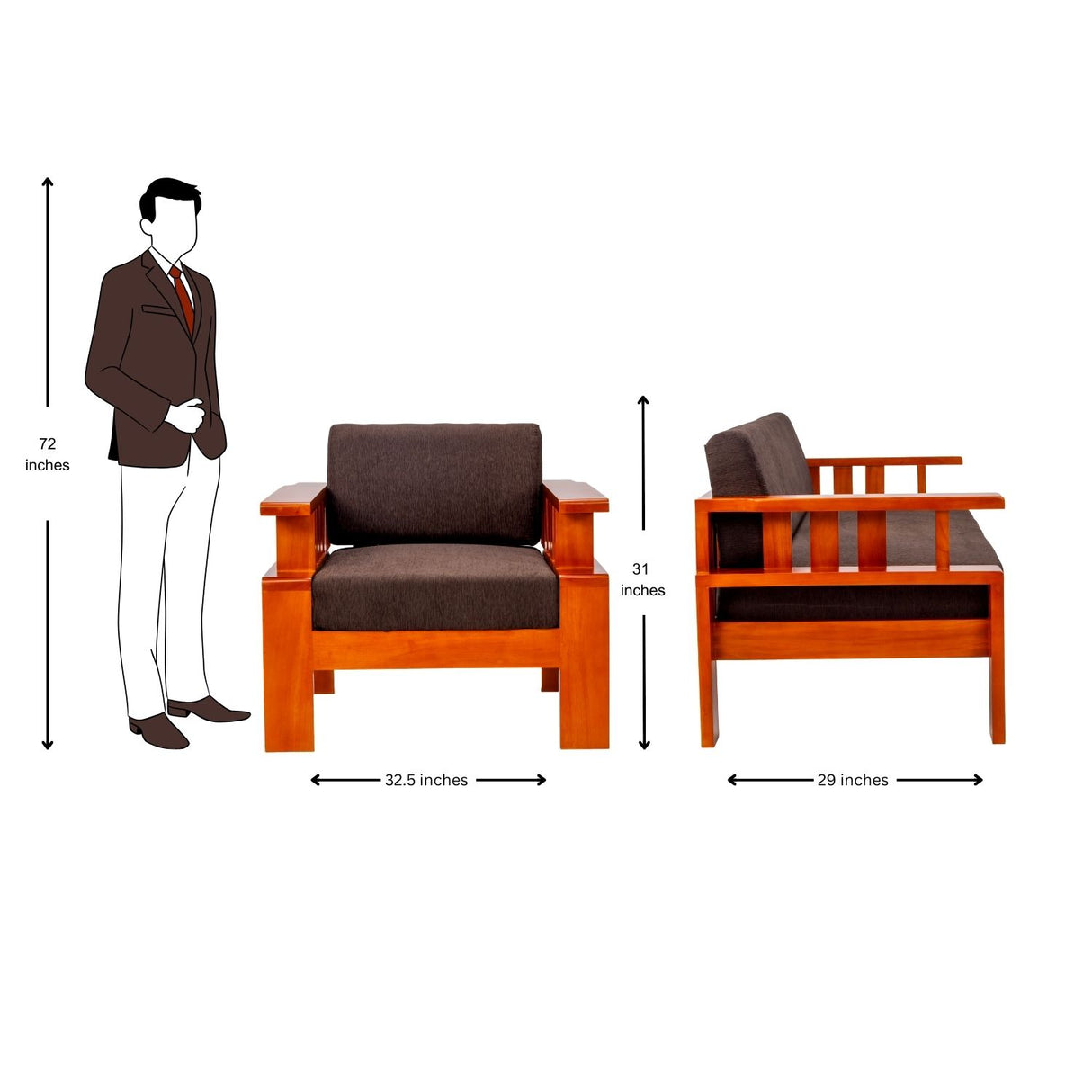 Missouri Pro Grand Sofa Set (3+1+1 Seater) - Teak Finish