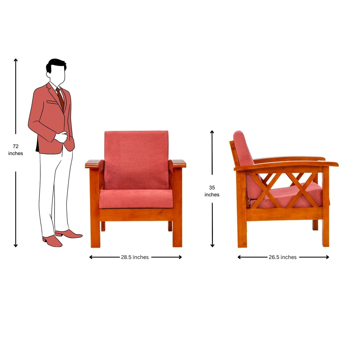 Georgia Pro Prime Wooden Sofa Set (3+1+1 Seater) - Teak Finish