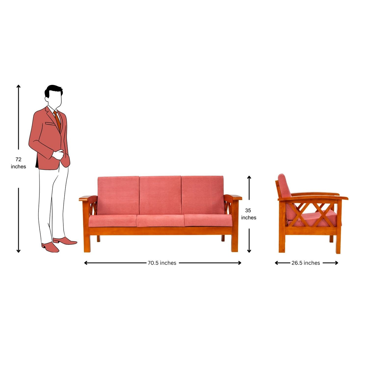 Georgia Pro Prime Wooden Sofa 3 Seater - Teak Finish
